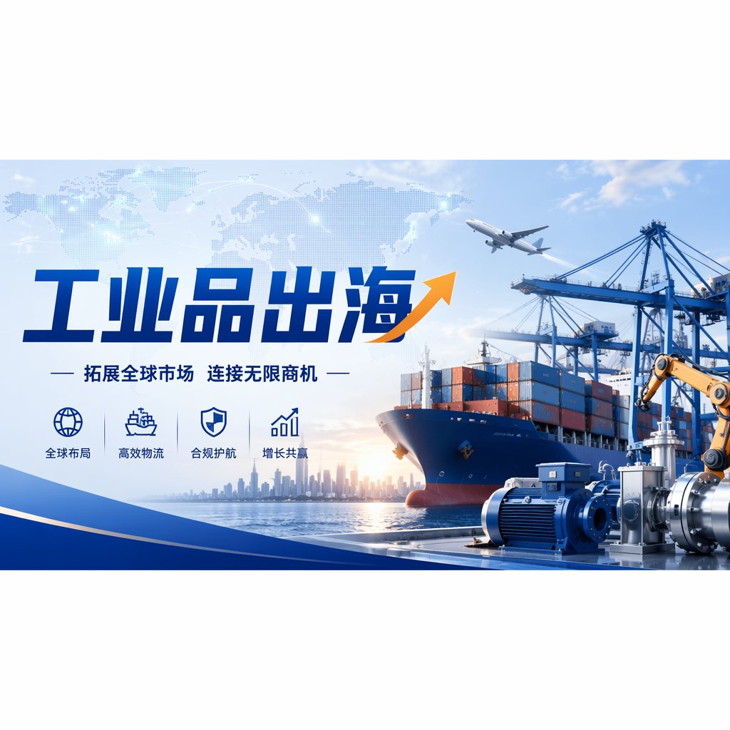 画面左侧:一只粗壮的机械手臂从国内渠道层叠的抽成箭头(标注10%、30%、50%)中抽走一叠纸币,工厂端只剩下薄薄一层利润。画面右侧:一座发光的展览建筑(重庆国际会议展览中心)延伸出一条金色桥梁,桥的另一端是佩戴工牌的海外采购决策人群体。桥梁上标注‘供采对接区’字样。整体色调:左侧灰冷、右侧暖金,形成压迫与希望并存的对比感。